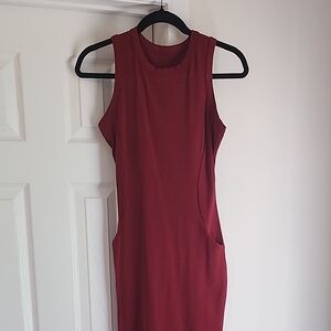 Ruby Red Sleeveless Bodycon Midi Dress for Cocktail